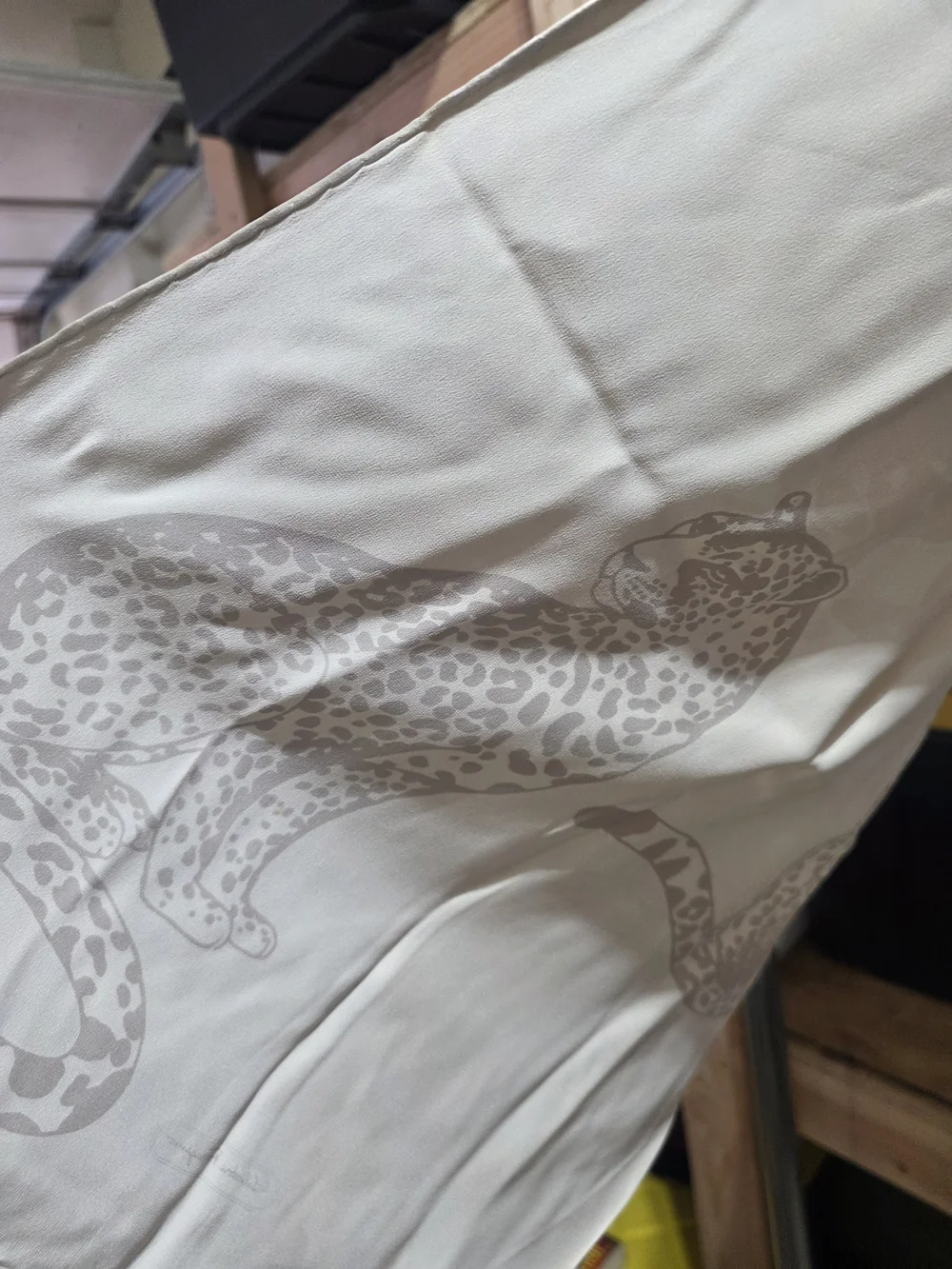Salvatore Ferragamo Beige and White Leopard Print Silk Scarf